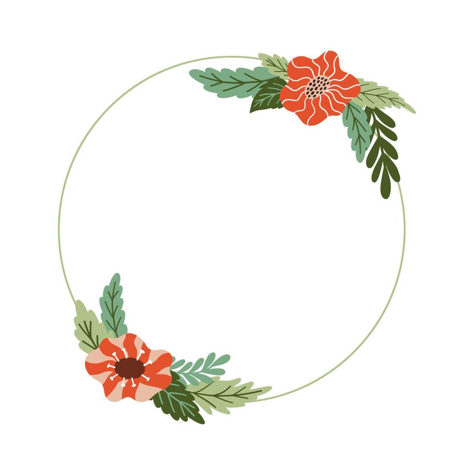 Vector round or circle floral frame and border. Elegant decorative elements with flowers, plants