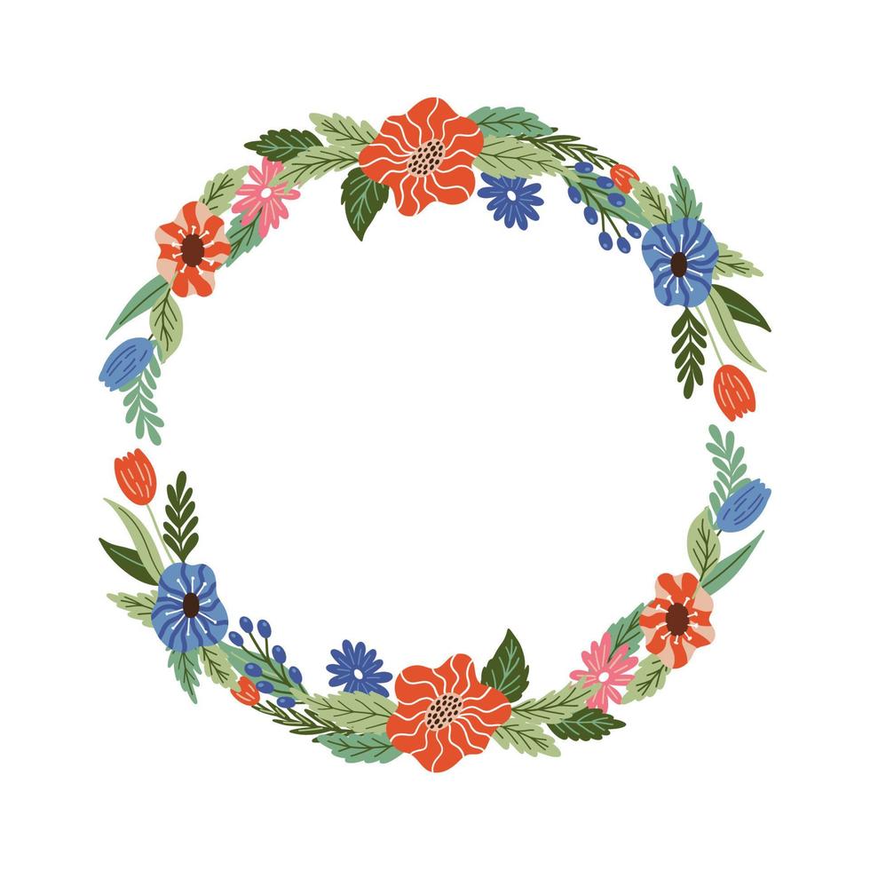 Vector round or circle floral frame and border. Elegant decorative elements with flowers, plants