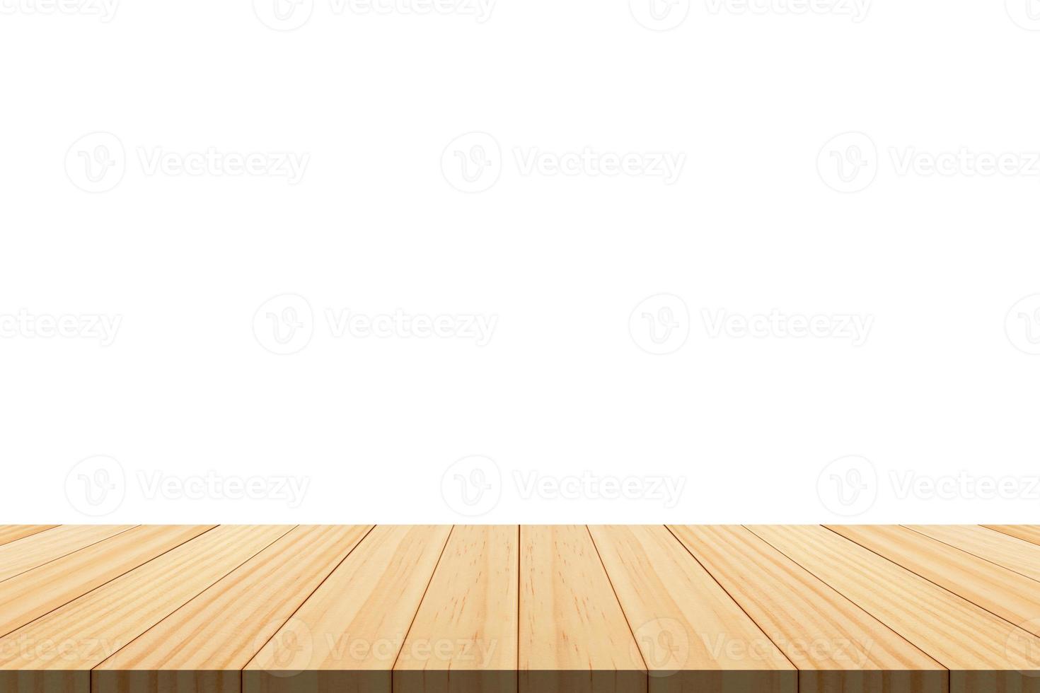 Empty wooden table top isolated on white background for product display montage photo