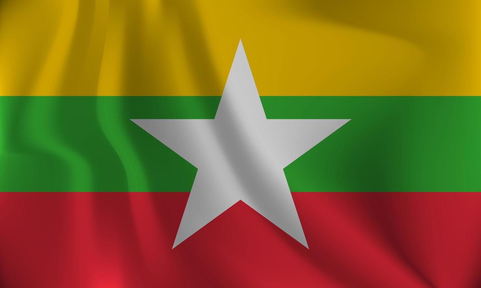 Flag of Myanmar, with a wavy effect due to the wind. vector