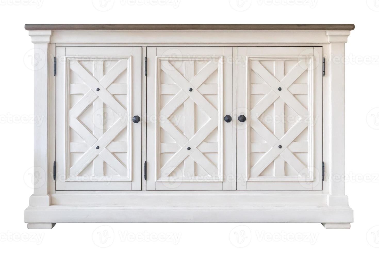 Old vintage white cupboard cabinet isolated on white background photo