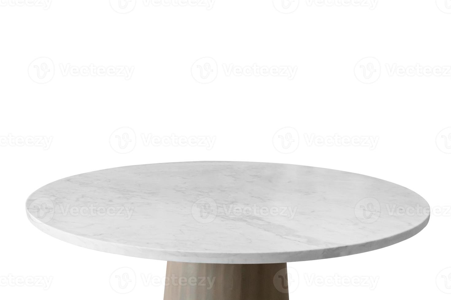 White marble stone table top isolated on white background for product display photo