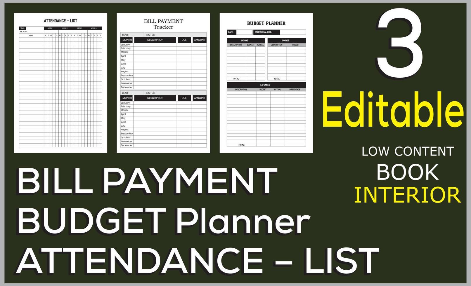 ATTENDANCE  LIST  BILL PAYMENT BUDGET Planner vector
