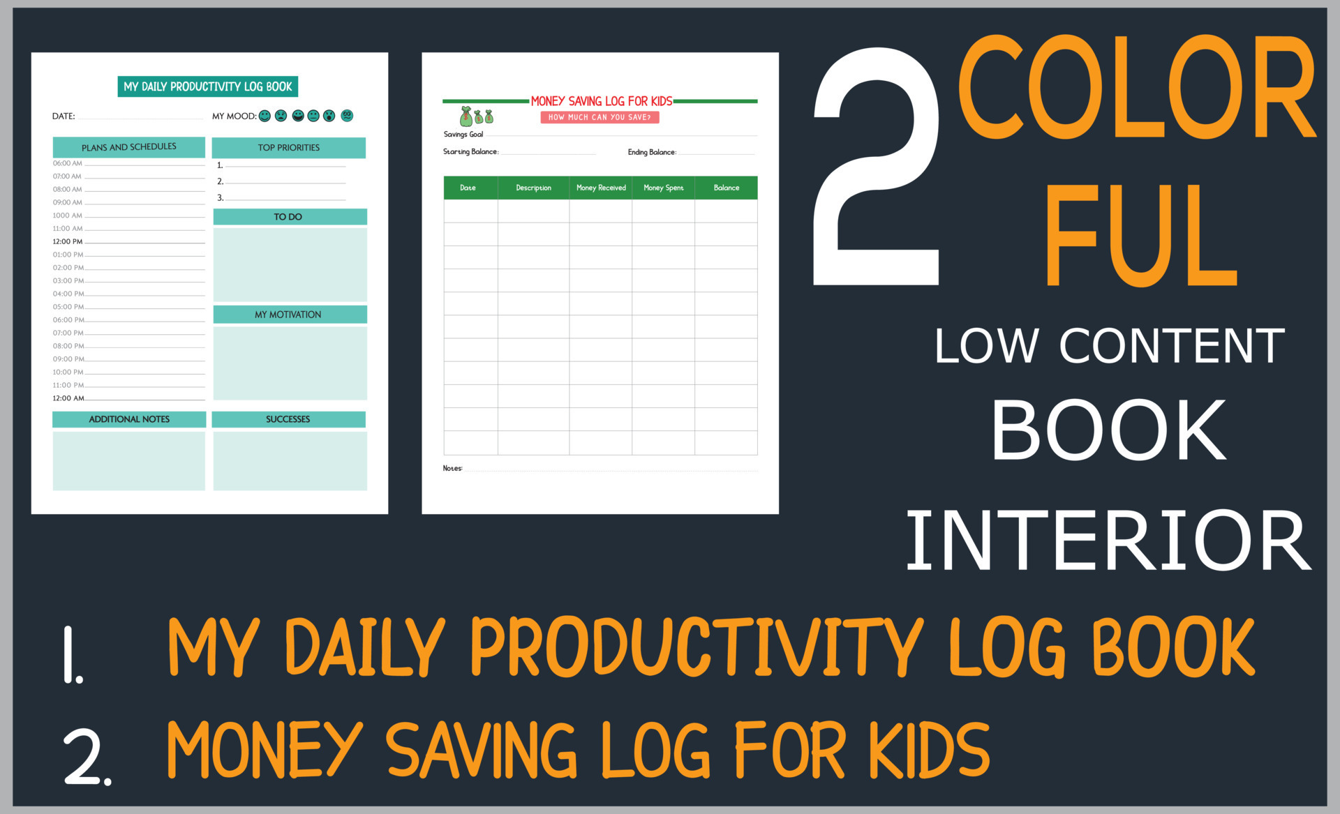 MY DAILY PRODUCTIVITY LOG BOOK MONEY SAVING LOGBOOK 20485180 Vector Art