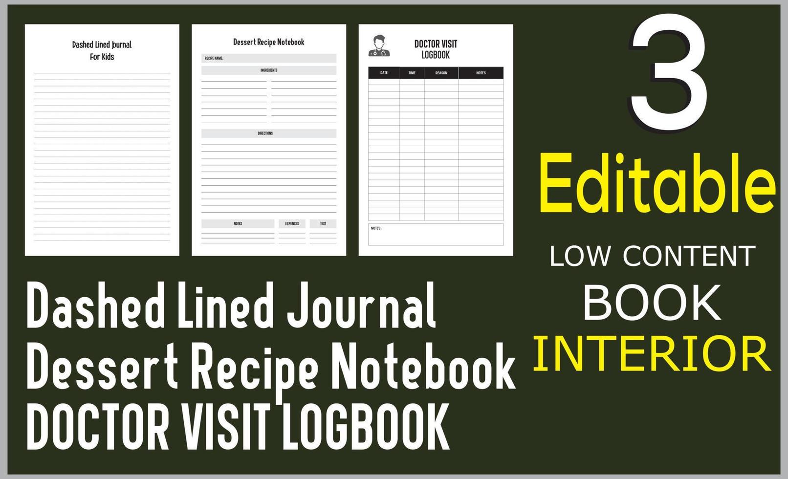 Dashed Lined Journal Dessert Recipe Notebook DOCTOR VISIT LOGBOOK vector