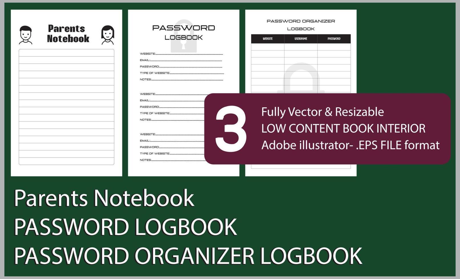 Parents Notebook PASSWORD LOGBOOK PASSWORD ORGANIZER LOGBOOK vector