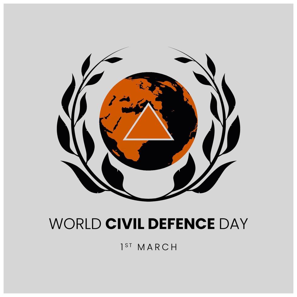 Black orange World Civil Defence Day with a symbol of rice surrounding the earth and a triangular symbol vector