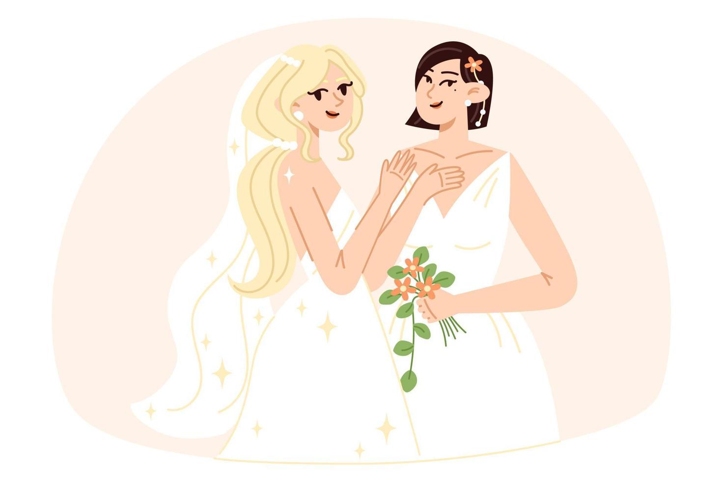 Multicultural couple at the wedding, flat style illustration vector