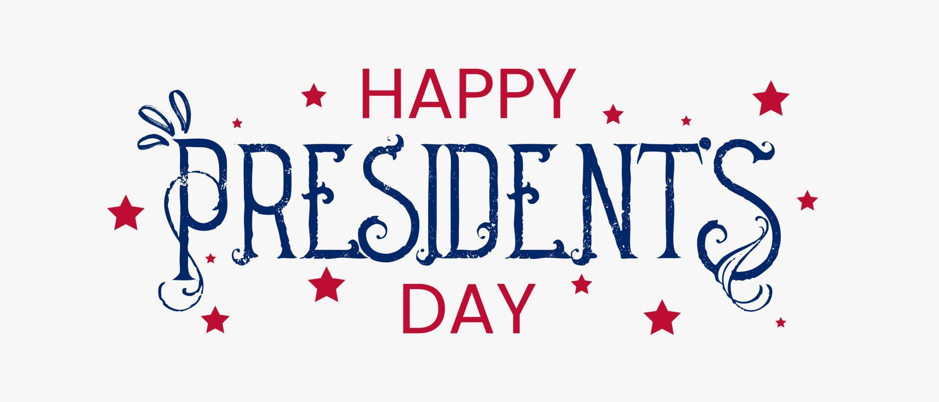 Happy Presidents Day with stars and Hand drawn text lettering for Presidents day in USA. Script. Calligraphic design for print greetings card, sale banner, poster. Colorful vector