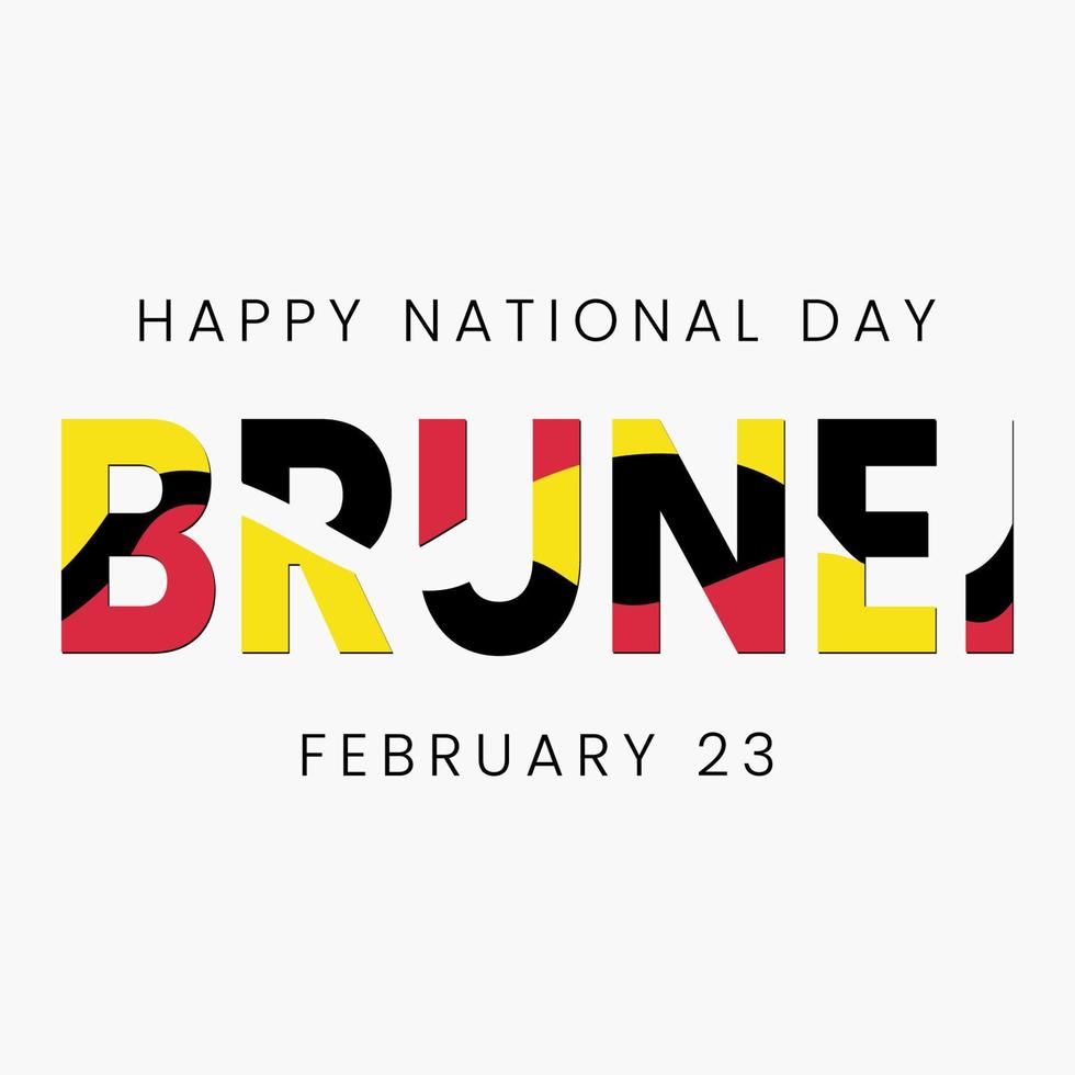 Vector illustration of Hapy Brunei national day on February 23. Waving flags isolated on gray background.