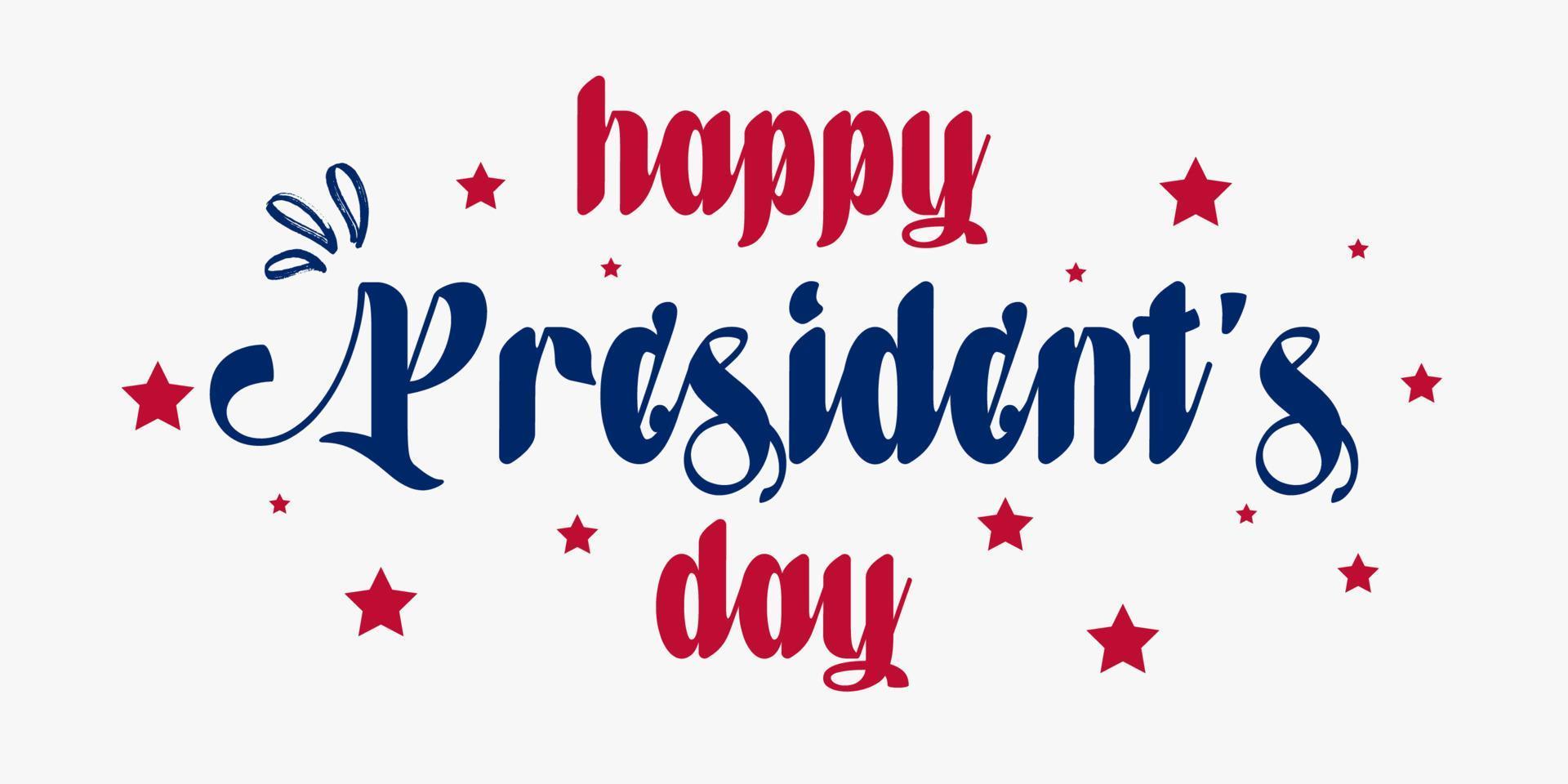 Happy Presidents Day with stars and Hand drawn text lettering for Presidents day in USA. Script. Calligraphic design for print greetings card, sale banner, poster. Colorful vector