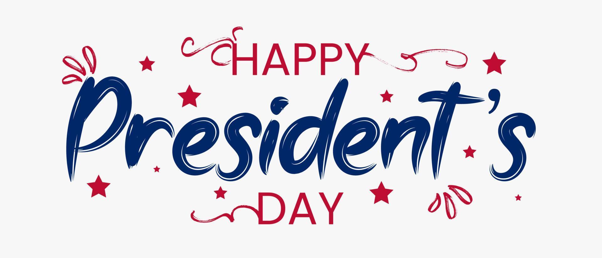 Happy Presidents Day with stars and Hand drawn text lettering for Presidents day in USA. Script. Calligraphic design for print greetings card, sale banner, poster. Colorful vector