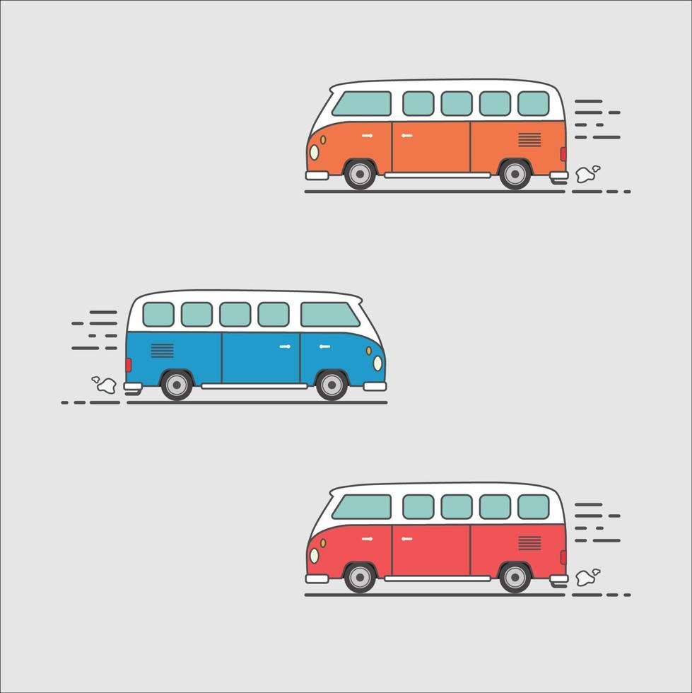 set of 3 vintage vans icons old buses nostalgia memories vector