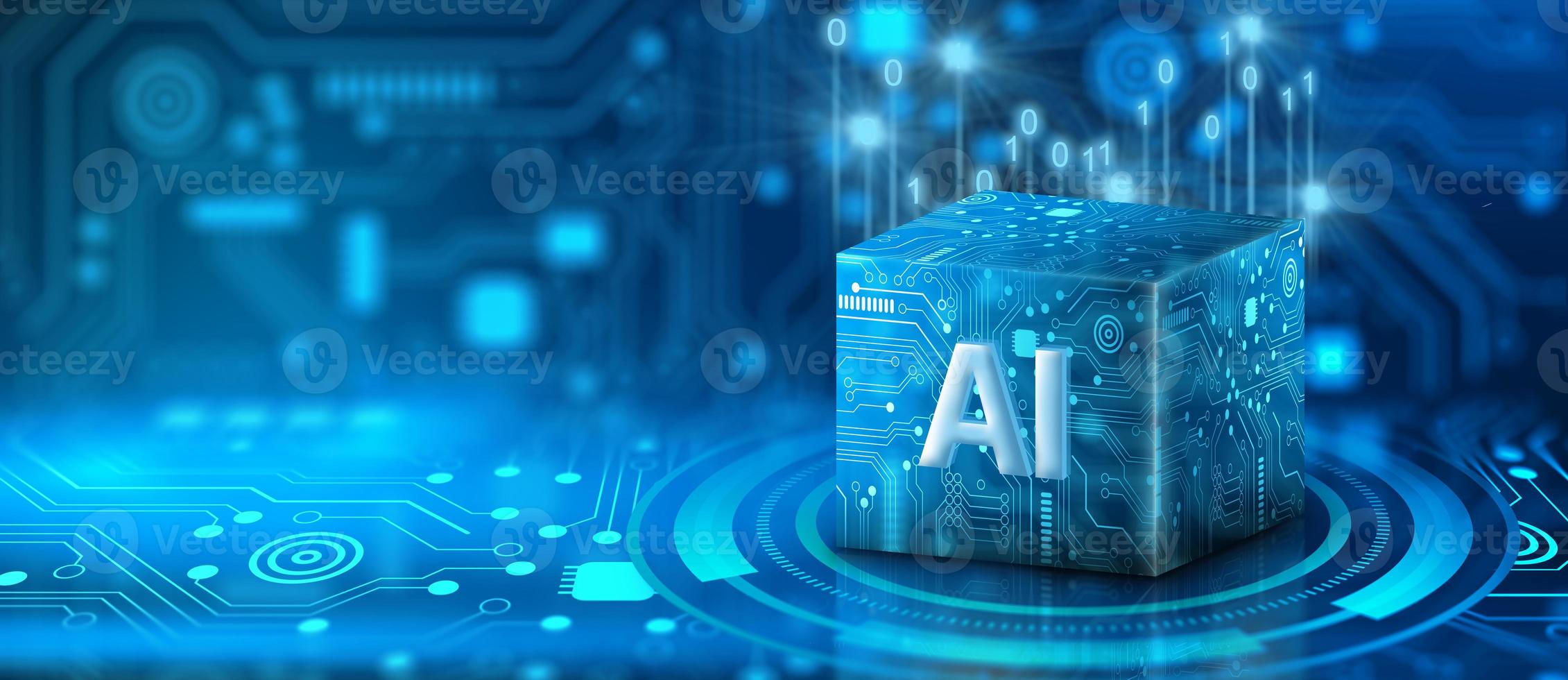 Ai Processor chip of Cube Technology. Artificial intelligence learnability Concept. photo