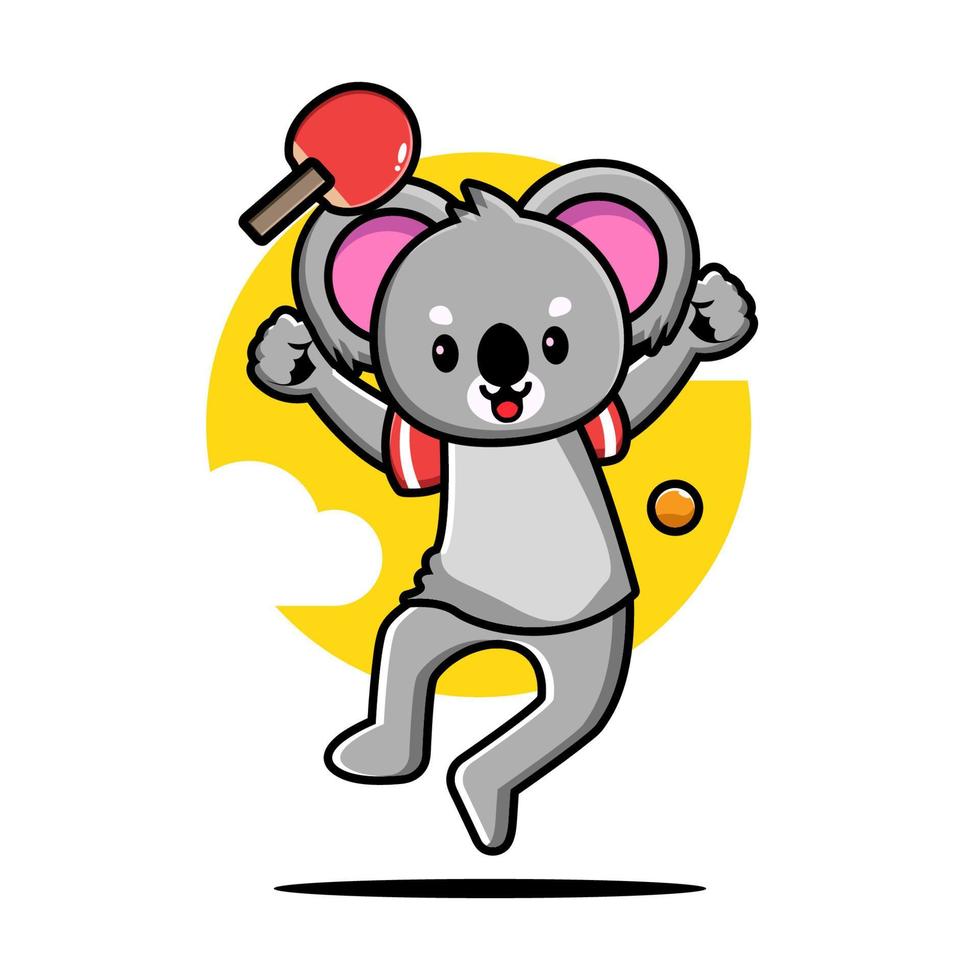 lindo koala jugando tenis de mesa vector