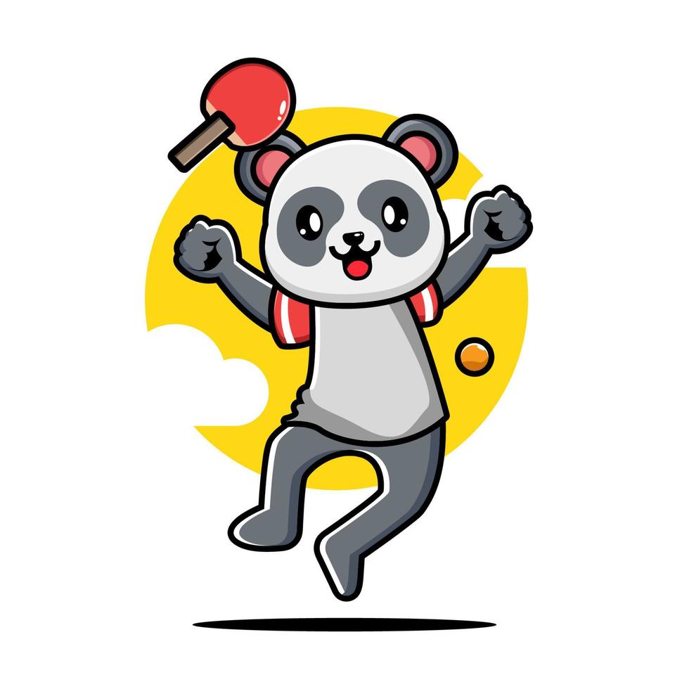 lindo panda jugando tenis de mesa vector