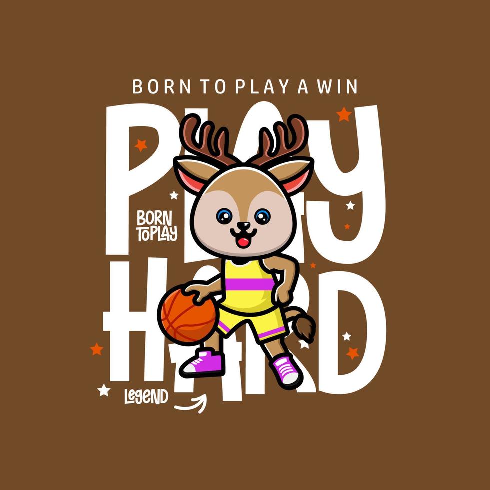 Happy cute deer playing basketball t-shirt Design vector