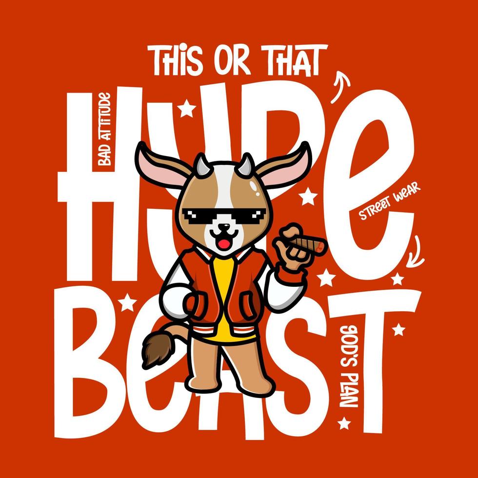 dibujos animados cabra hypebeast camiseta diseño vector