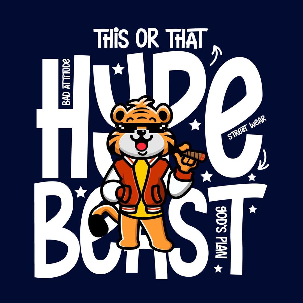 dibujos animados Tigre hypebeast camiseta diseño vector