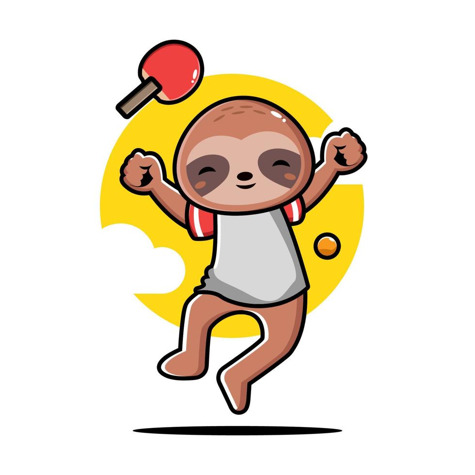 Cute sloth playing table tennis vector