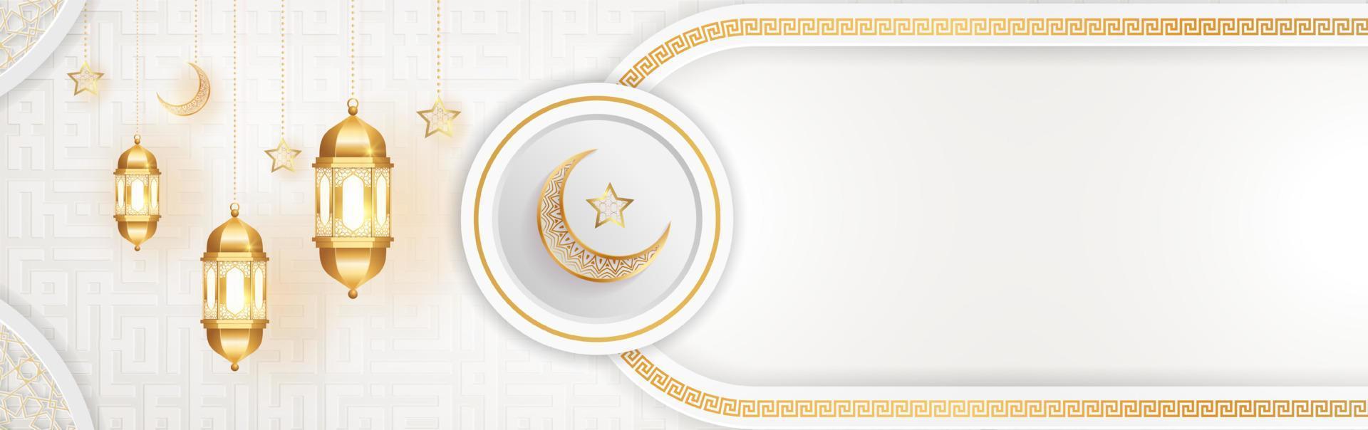 Arabic Islamic Elegant White and Golden Luxury Banner Background vector