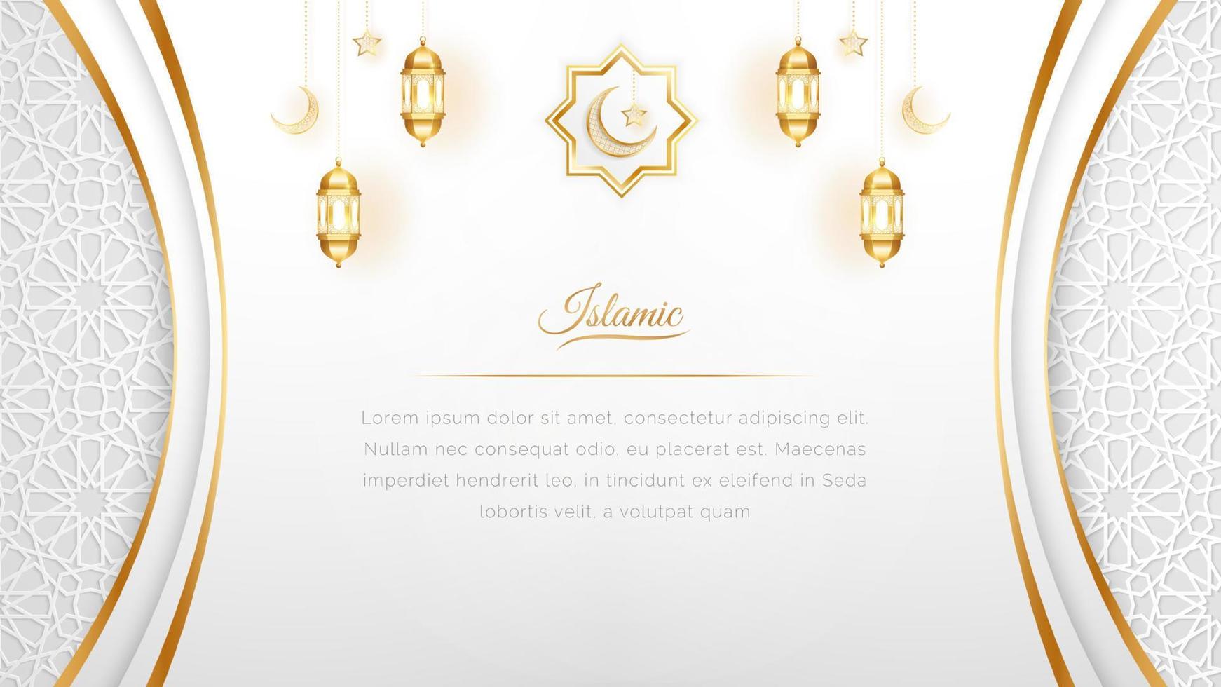 Arabic Islamic Elegant White and Golden Luxury Banner Background vector