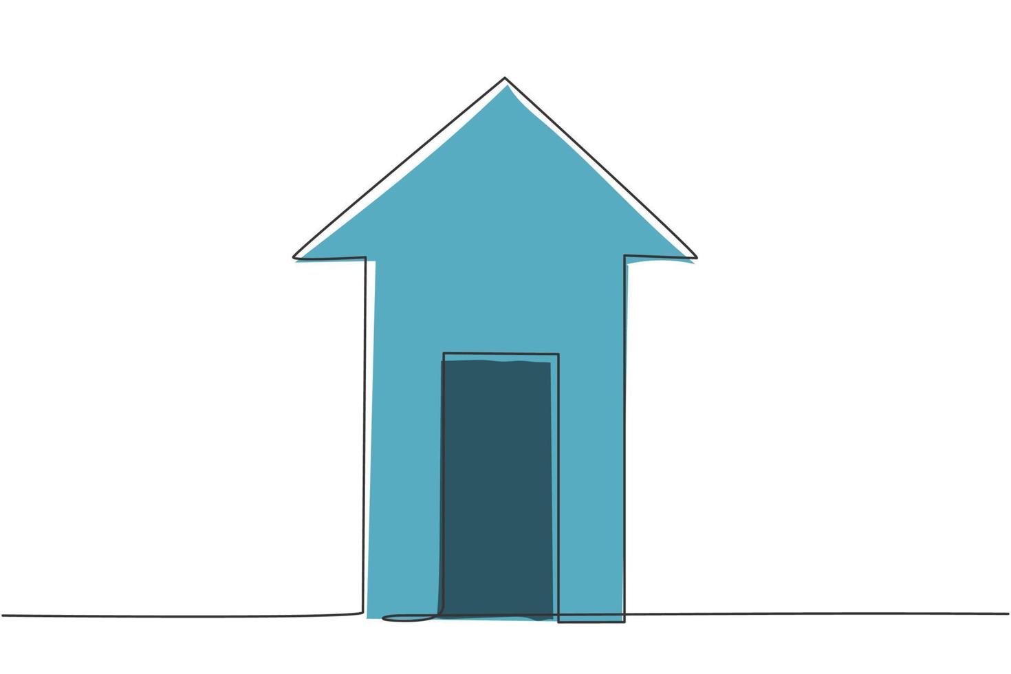 dibujo de una sola línea de la forma del edificio de la casa con el símbolo de la flecha hacia arriba. concepto mínimo de crecimiento de las finanzas empresariales. Ilustración de vector gráfico de diseño de dibujo de línea continua moderna