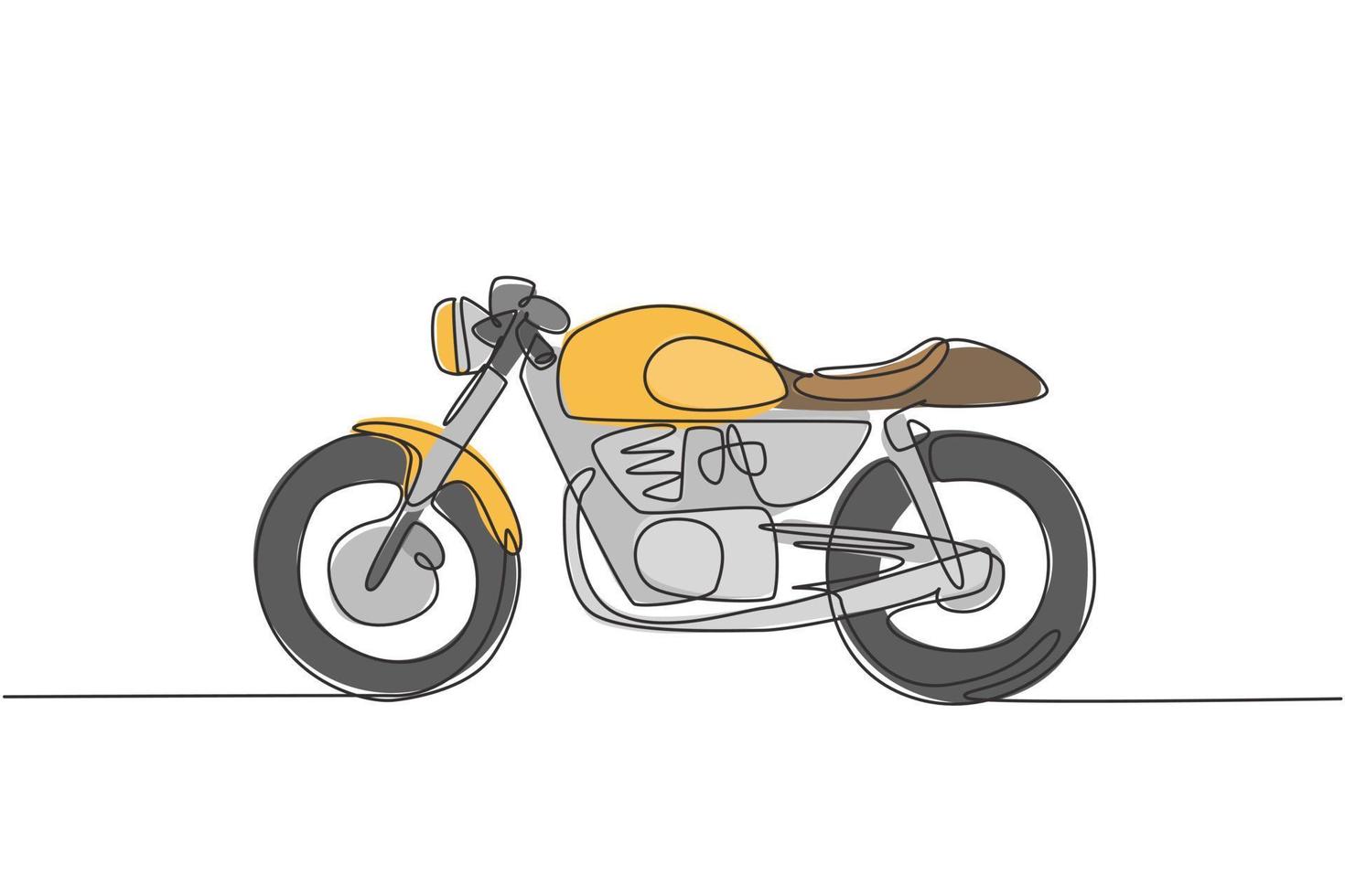 un dibujo de línea continua del icono de motocicleta vintage antiguo retro. Concepto de transporte de motos clásicas, dibujo de una sola línea, diseño gráfico, ilustración vectorial vector