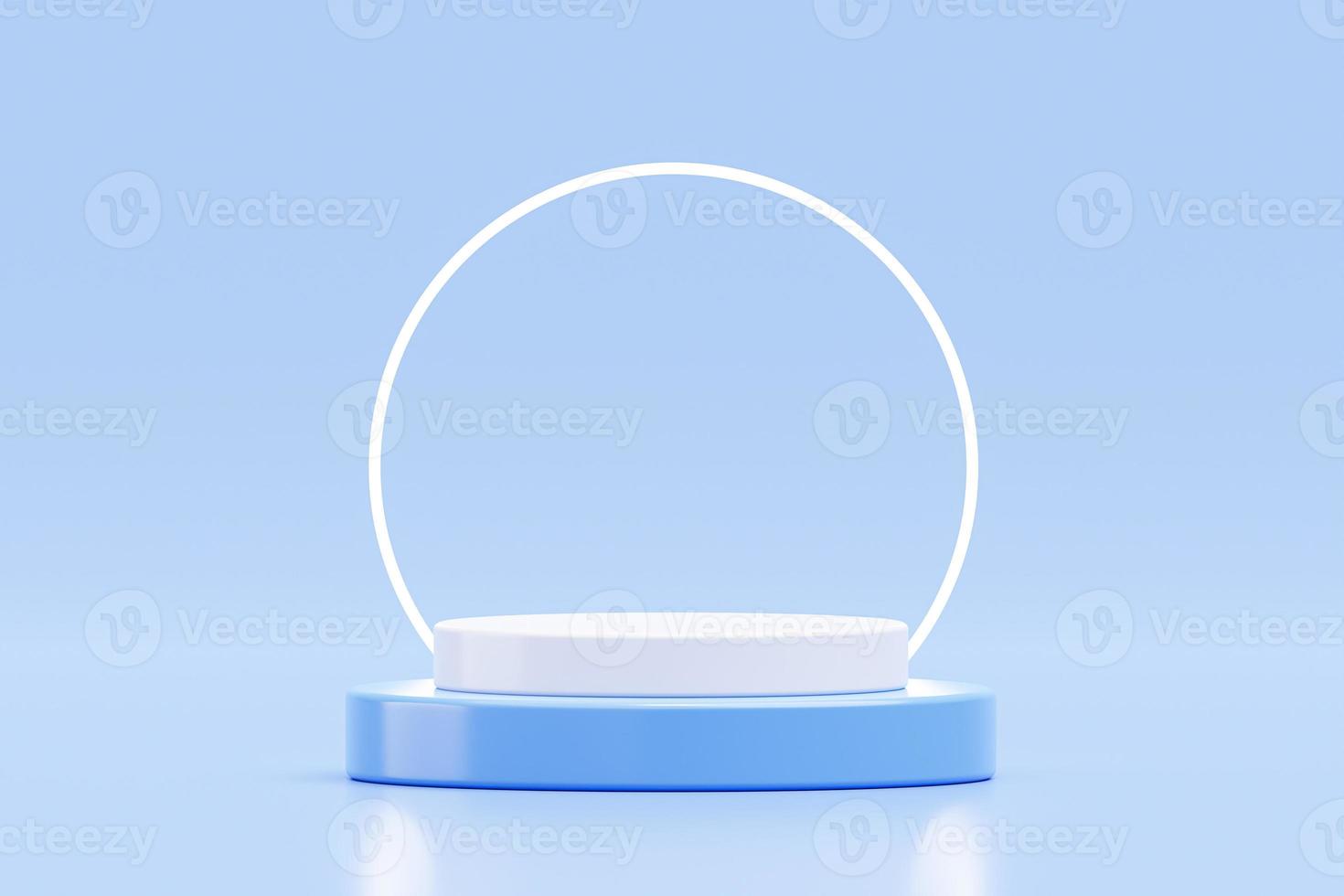 Blue podium with light bulb pedestal stage product display background 3D illustration empty display showroom presentation for product placement photo