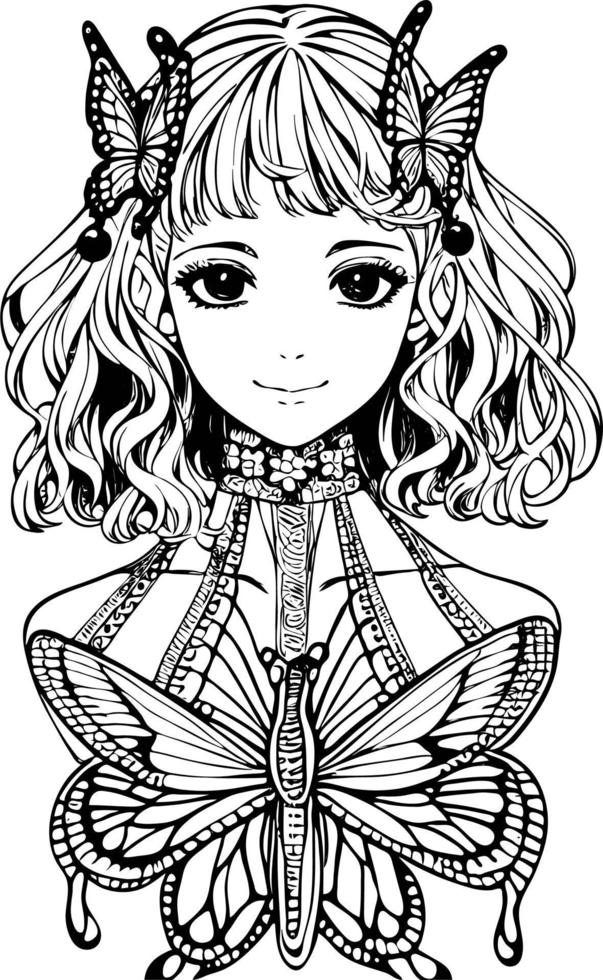A beautiful girl, featuring decorations and costumes, doodle, coloring book. Vector abstract background