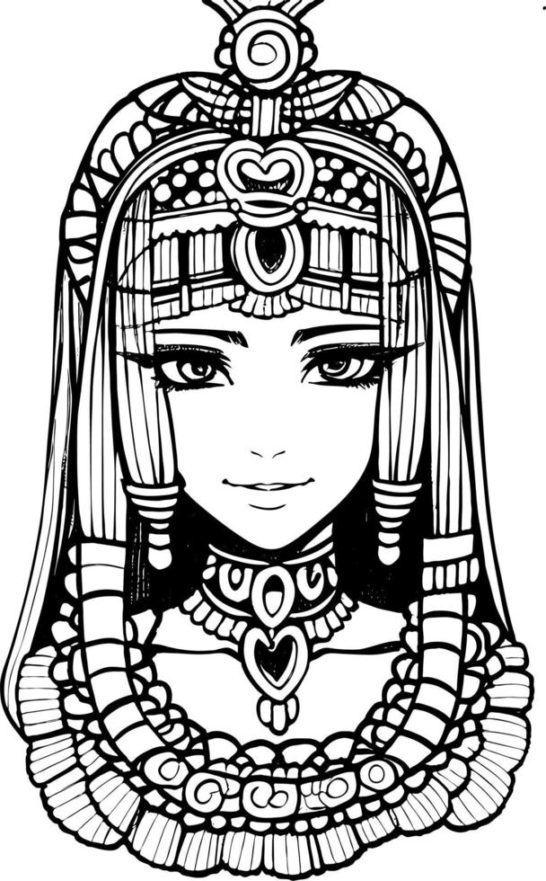 A beautiful girl, featuring decorations and costumes, doodle, coloring book. Vector illustration