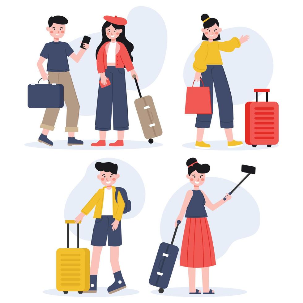Travel characters flat version vector