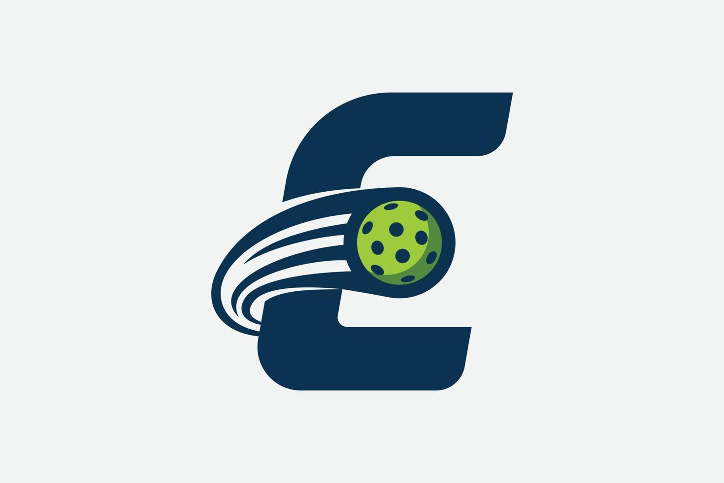 letter E logo with moving pickleball vector