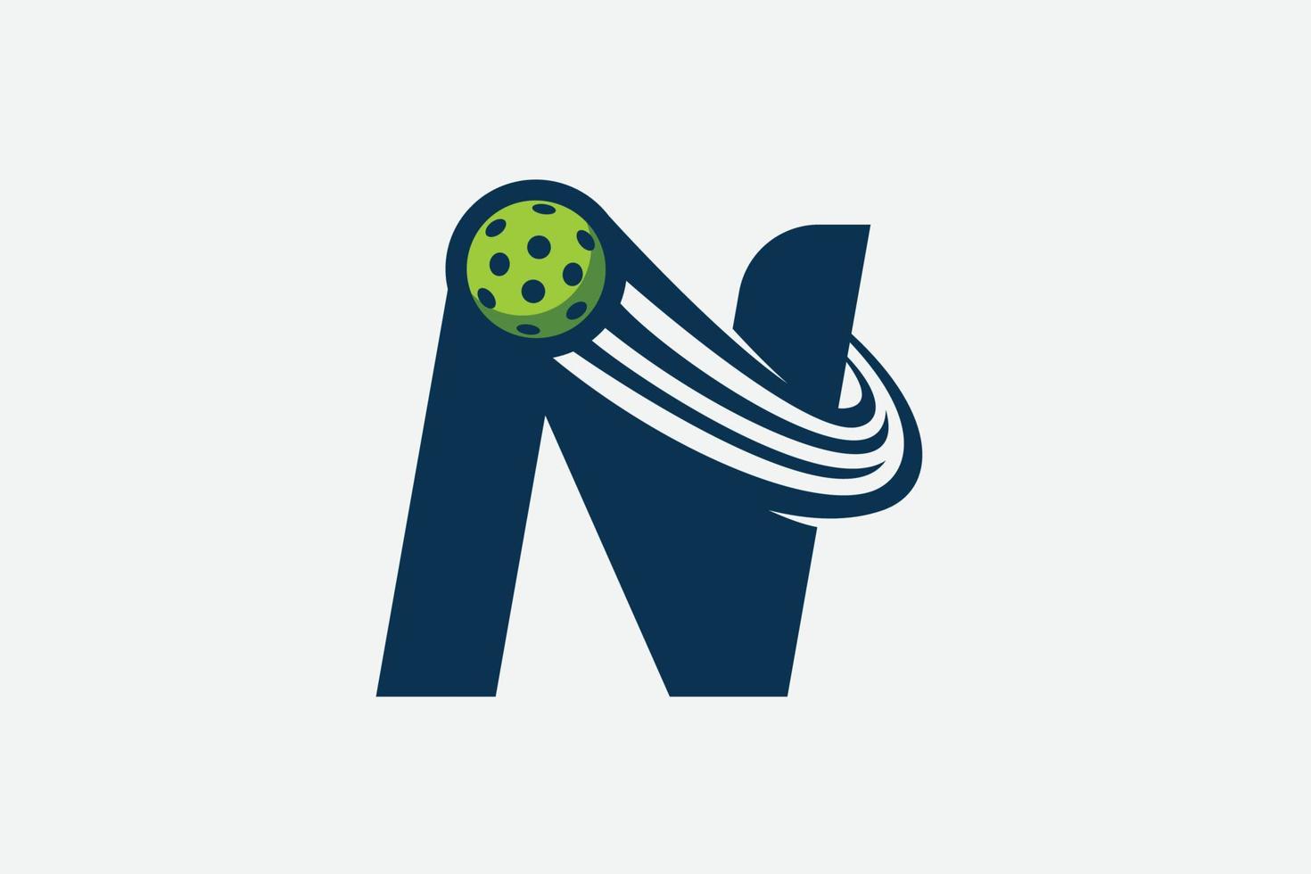 letter N logo with moving pickleball vector
