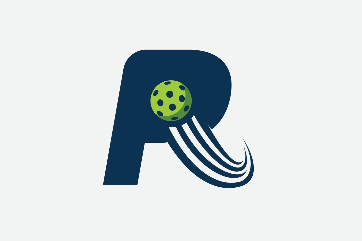 letter R logo with moving pickleball vector