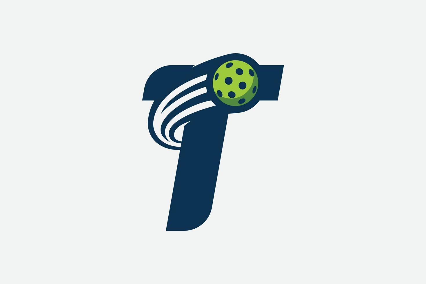 letter T logo with moving pickleball vector