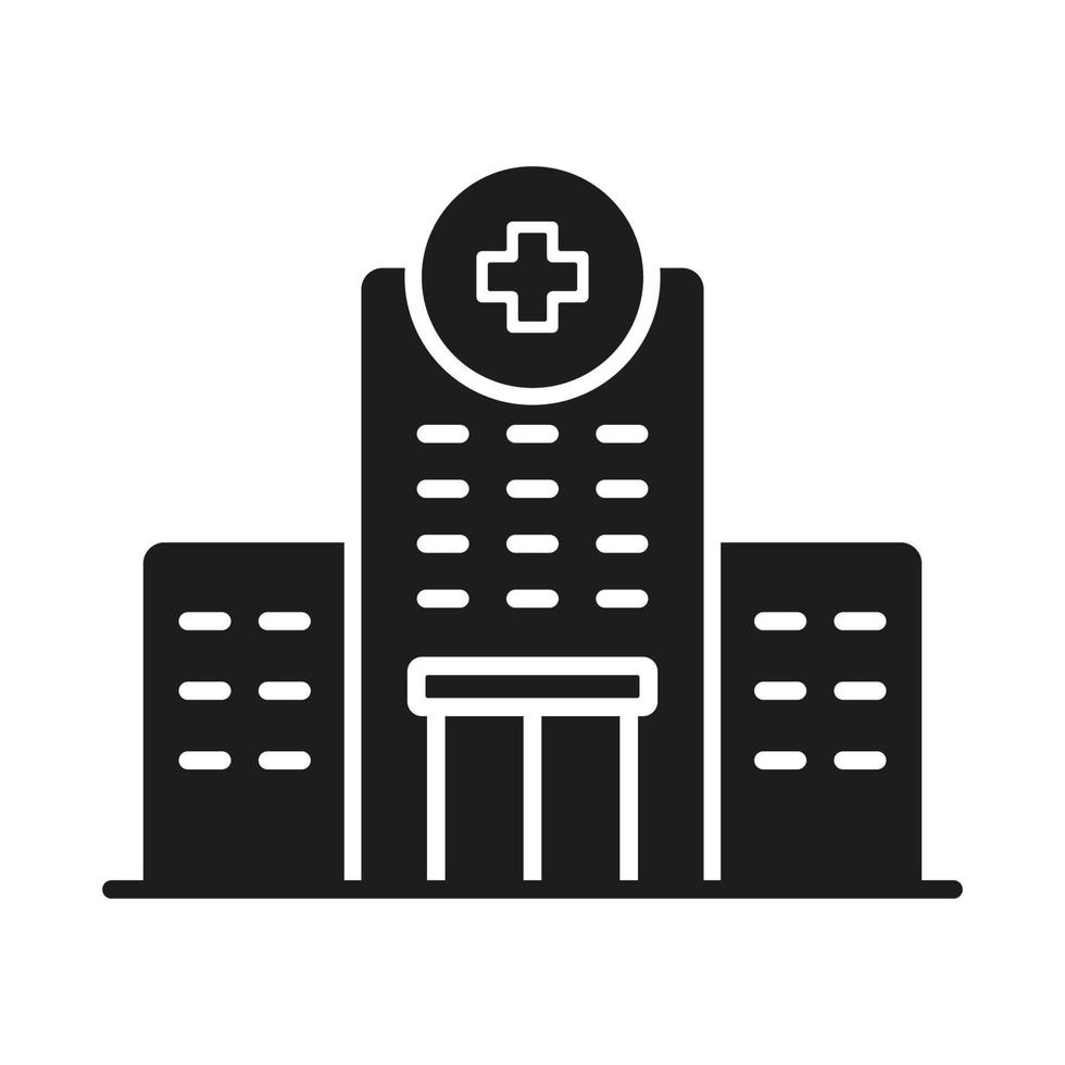 Medical Clinic Silhouette Icon. Hospital Glyph Pictogram. Paramedic Building, Healthcare Infrastructure Icon. Emergency Service Office Symbol. Ambulance Center Sign. Isolated Vector Illustration.