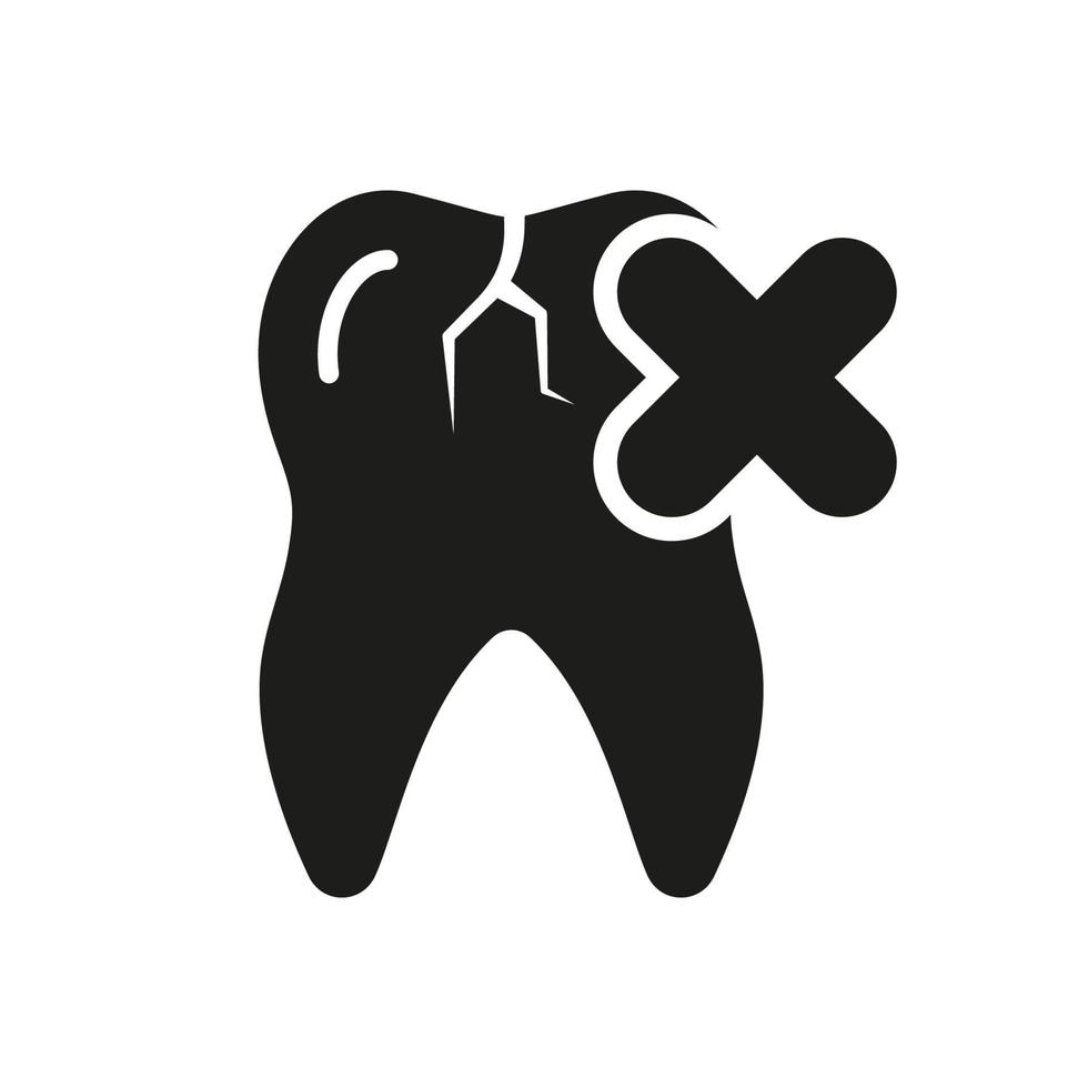 Broken Teeth Problem Silhouette Icon. Oral Medicine. Cracked Tooth Glyph Pictogram. Dental Treatment Solid Sign. Chipped Damaged Tooth. Dentistry Symbol. Isolated Vector Illustration.