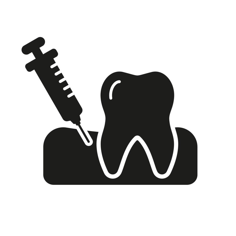 dental anestesia para diente tratamiento silueta icono. oral medicina signo. anestésico inyección en el goma glifo pictograma. dental tratamiento sólido signo. odontología símbolo. aislado vector ilustración.