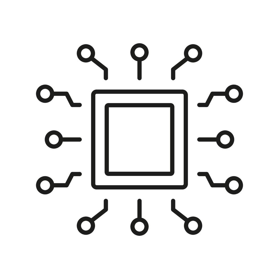 Micro Chip Digital Technology Line Icon. CPU Linear Pictogram. Electronic Circuit, Central Processing Unit Outline Sign. Artificial intelligence Symbol. Editable Stroke. Isolated Vector Illustration.