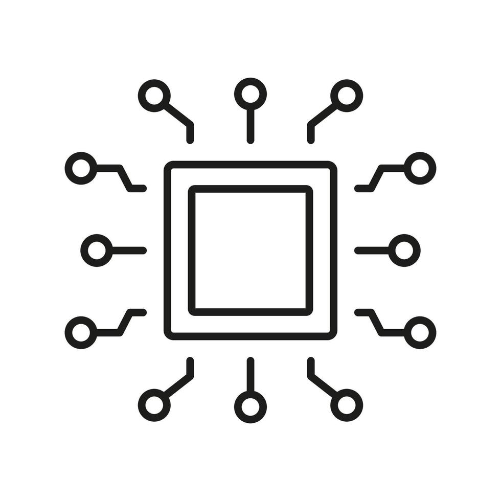 Micro Chip Digital Technology Line Icon. CPU Linear Pictogram. Electronic Circuit, Central Processing Unit Outline Sign. Artificial intelligence Symbol. Editable Stroke. Isolated Vector Illustration.