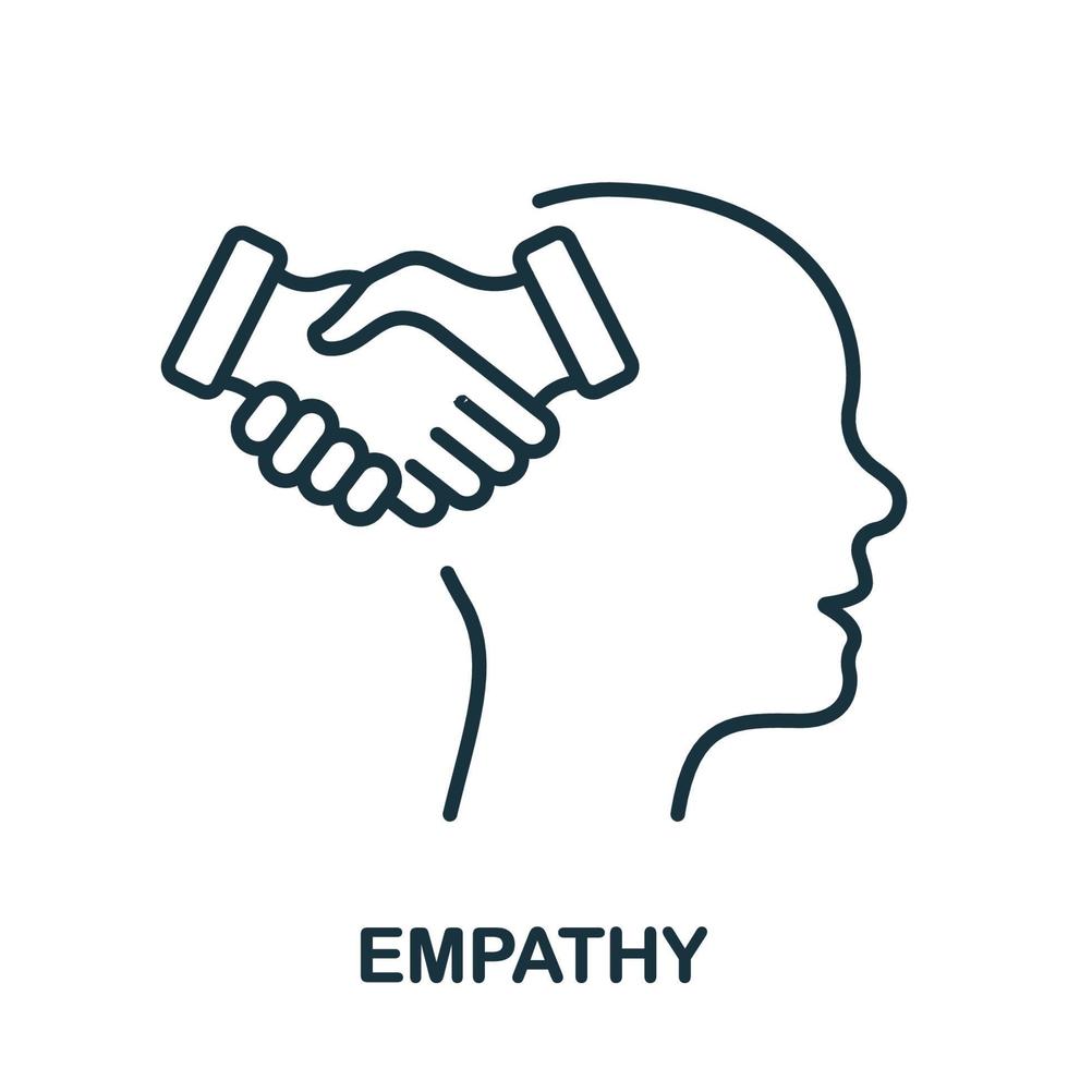 Empathy Concept Line Icon. Agreement Handshake, Human Head Linear Pictogram. Mental Health Outline Sign. Intellectual Process, Emotional Solace Symbol. Editable Stroke. Isolated Vector Illustration.