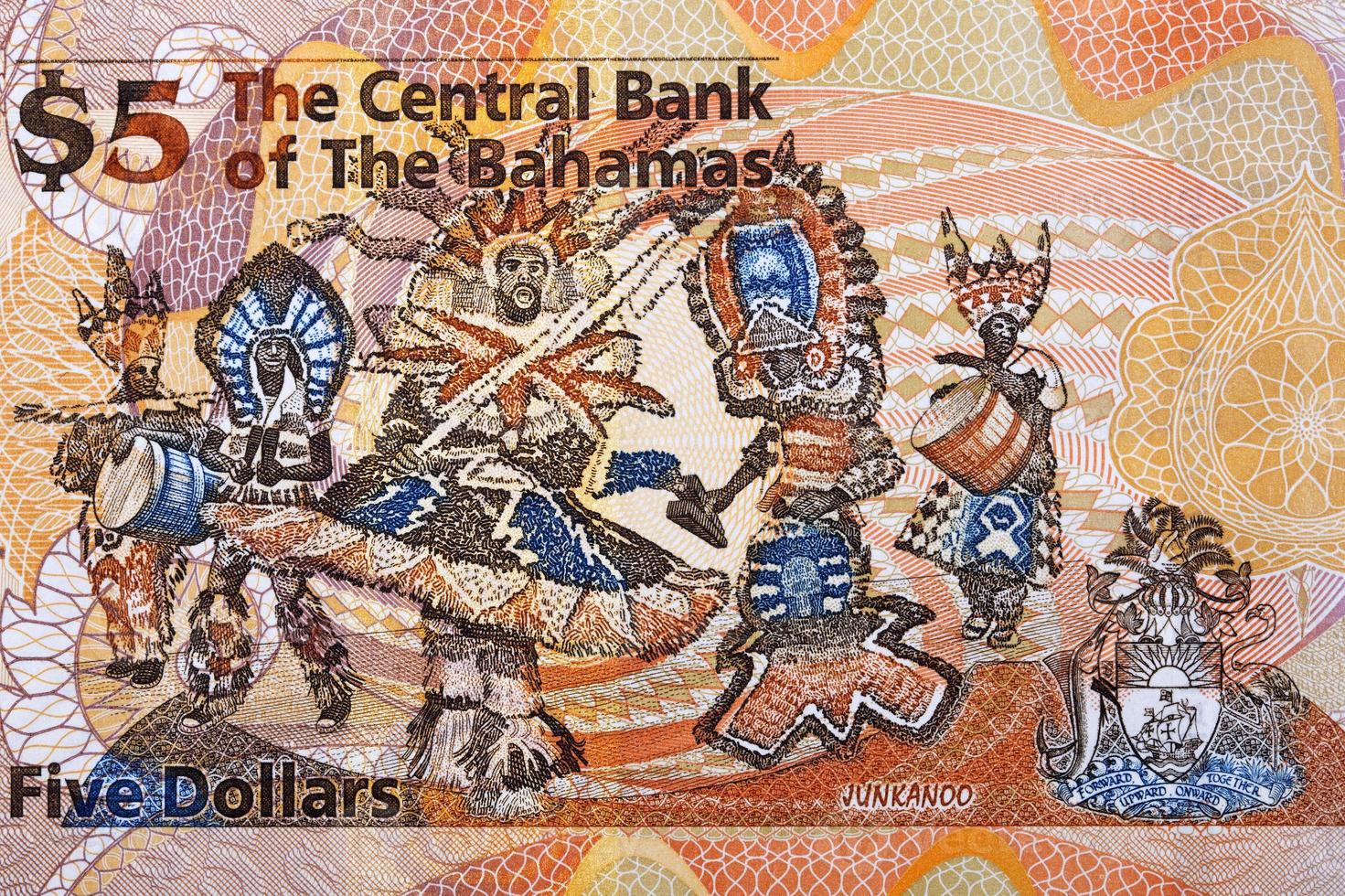 Local dancers Junkanoo from Bahamian money photo