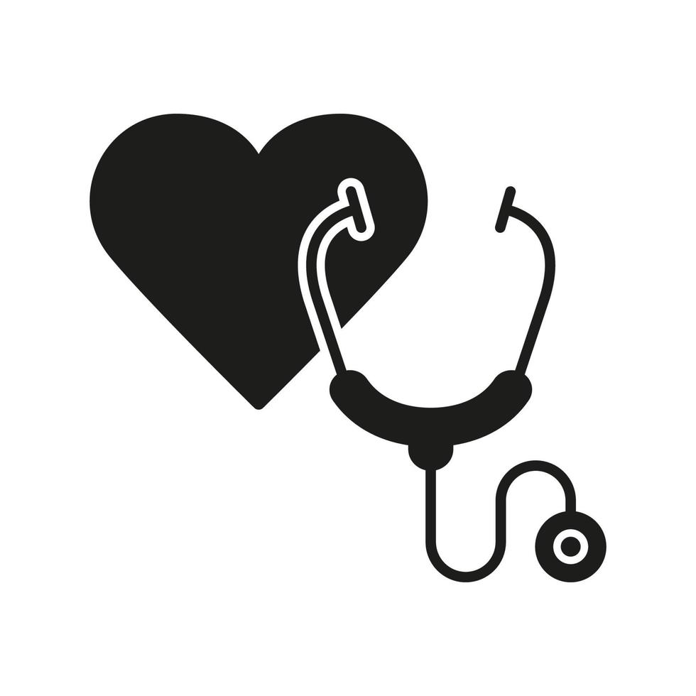 Stethoscope Silhouette Icon. Doctor's Instrument Glyph Pictogram. Medical Tool for Heart Illness Diagnosis Icon. Professional Physician Instrument, Health Care Symbol. Isolated Vector Illustration.