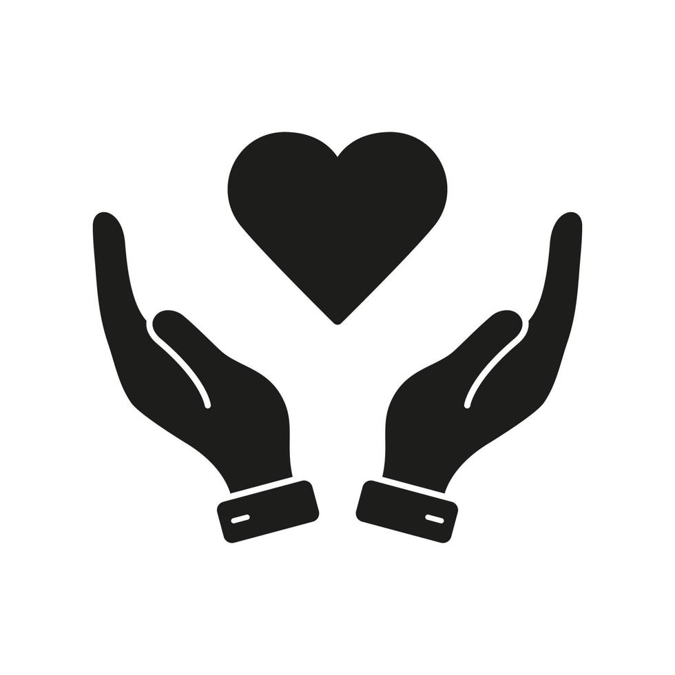 Love, Health, Charity, Care, Peace, Help Concept Glyph Pictogram. Emotional Support. Human Hands and Heart Shape Silhouette Icon. Charity and Friendship Symbol. Isolated Vector Illustration.