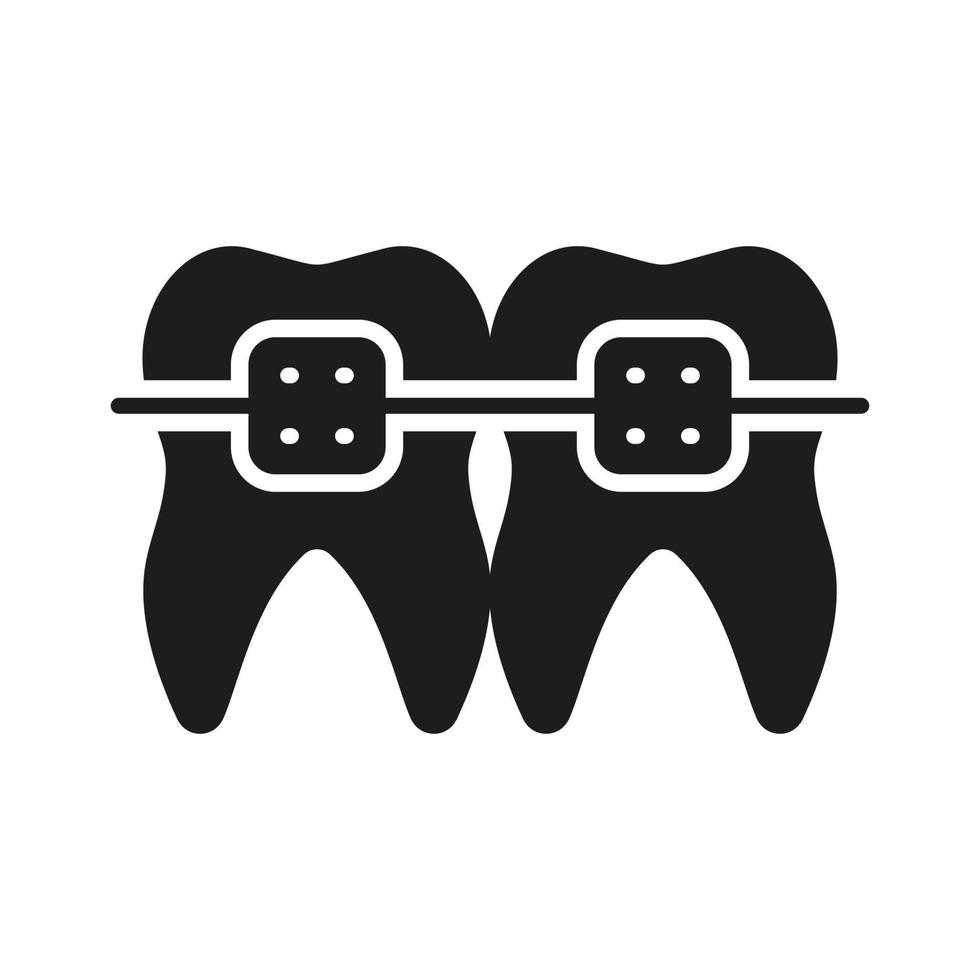 Braces Teeth Silhouette Icon. Dentist's Oral Health Care. Orthodontic Brace, Medical Jaw and Tooth Correction Glyph Pictogram. Dental Treatment Sign. Dentistry Symbol. Isolated Vector Illustration.