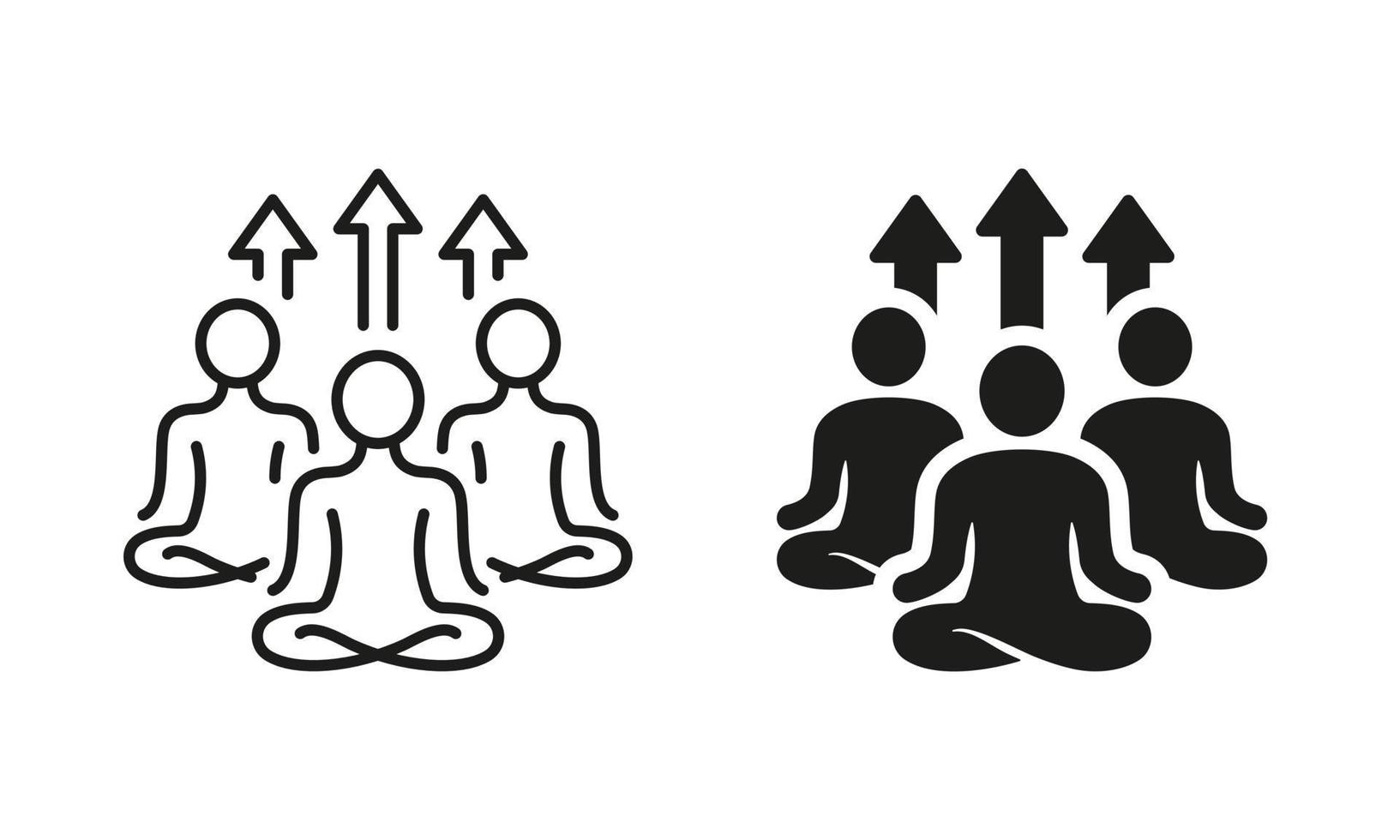 Group Yoga Exercise Class Silhouette and Line Icon Set. Sport Fitness and Meditation People Pictogram. Healthy Lifestyle, Relaxation Workout, Wellness. Editable Stroke. Isolated Vector Illustration.