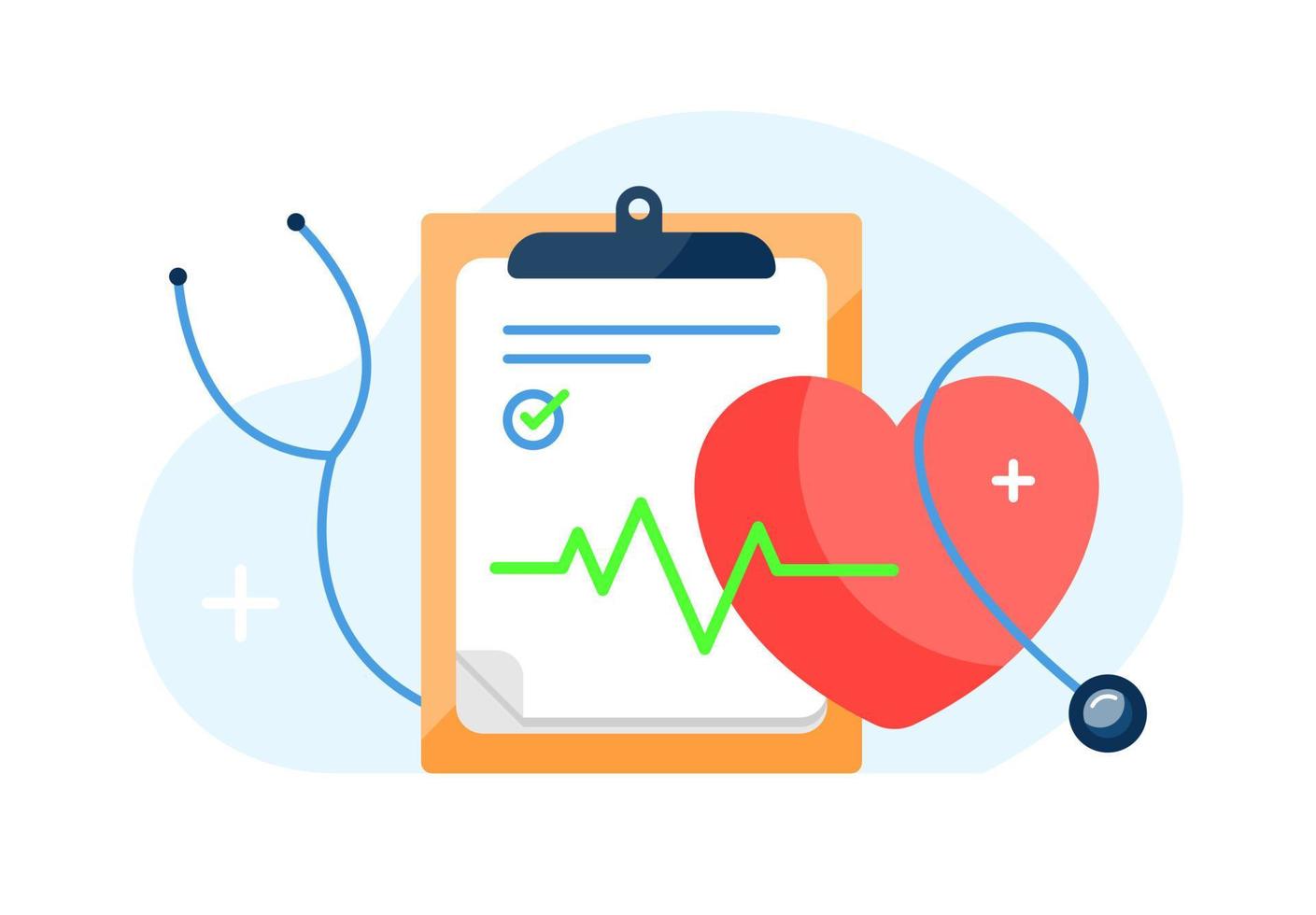 clipboard with stethoscope, medical check form report, health checkup concept metaphor illustration flat design vector eps10. simple and modern style