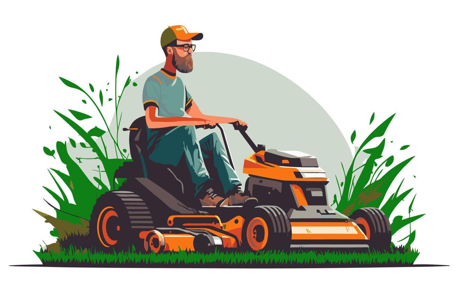 man on a lawn mower vector