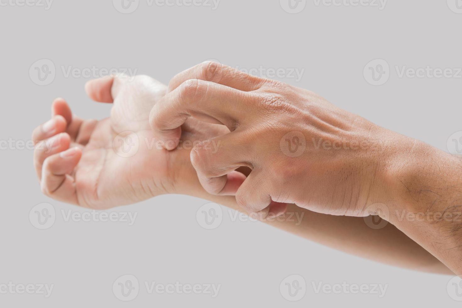Have a itching, on a gray background, Concept with Healthcare And Medicine. photo
